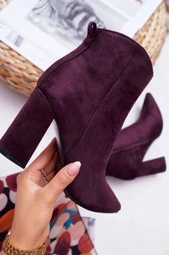 Botki Damskie Na Słupku W Szpic Zamszowe Fioletowe Summe