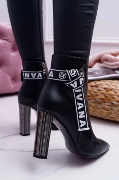 Botki Damskie Na Słupku W Szpic Czarne Macada