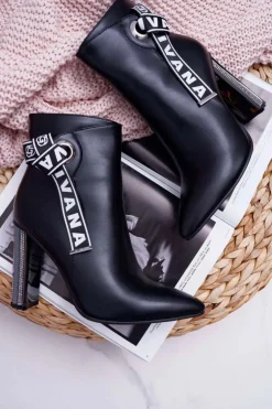 Botki Damskie Na Słupku W Szpic Czarne Macada