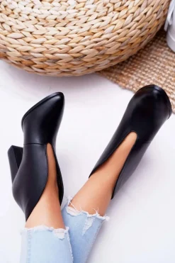 Botki Damskie Na Słupku Wsuwane z Wycięciami Czarne Mantana