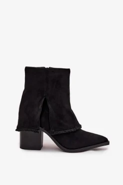 Botki Damskie Na Słupku Z Wywiniętą Cholewką Czarne Idalia