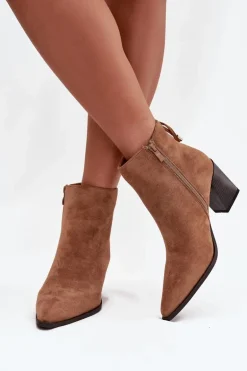 Botki Damskie Na Słupku Z Wiązaniem Camel Halisse