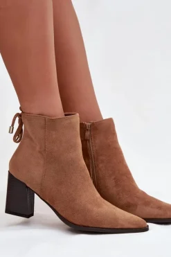 Botki Damskie Na Słupku Z Wiązaniem Camel Halisse