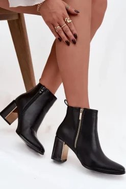 Botki Damskie Na Słupku Z Eko Skóry Czarne Camilyn