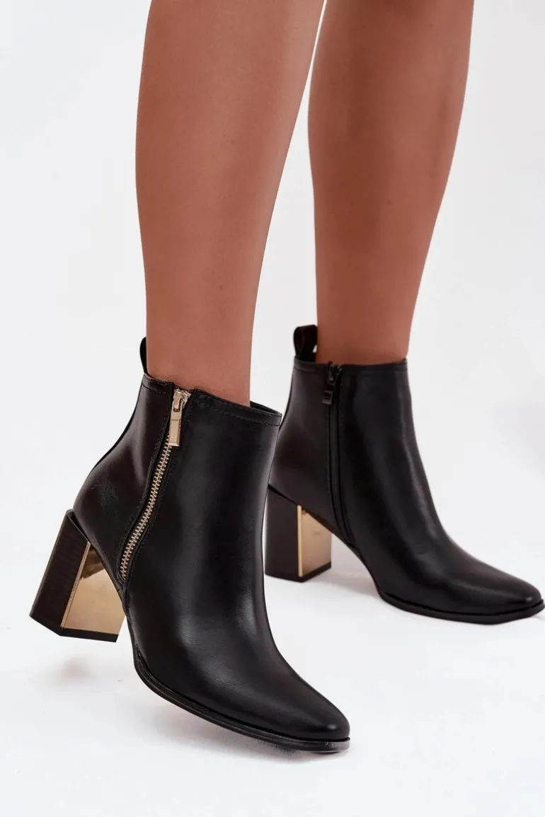 Botki Damskie Na Słupku Z Eko Skóry Czarne Camilyn