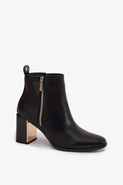 Botki Damskie Na Słupku Z Eko Skóry Czarne Camilyn