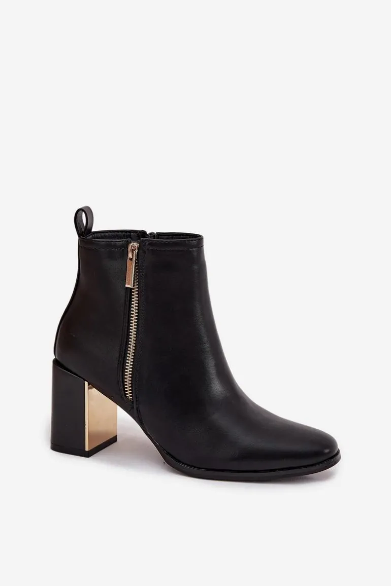 Botki Damskie Na Słupku Z Eko Skóry Czarne Camilyn