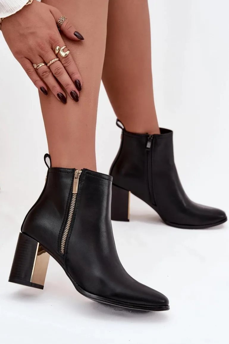 Botki Damskie Na Słupku Z Eko Skóry Czarne Camilyn