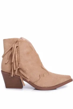 Botki Damskie Na Słupku Z Frędzlami Kowbojki Beżowe Sibi