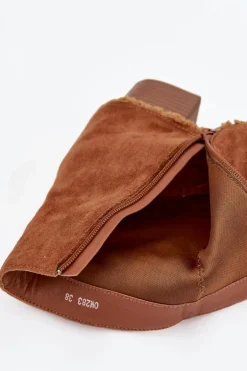 Botki Damskie Na Słupku Z Wywiniętą Cholewką Camel Idalia