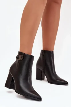 Botki Damskie Na Słupku Z Ozdobnym Detalem Czarne Tharina