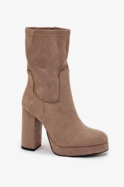 Botki Damskie Na Słupku Z Eko Zamszu Beżowe Carolina