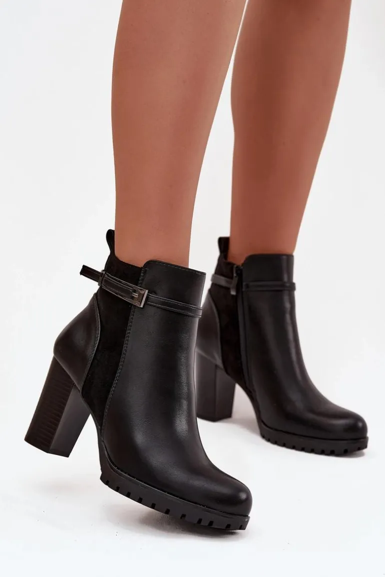 Botki Damskie Na Słupku Z Paskiem Czarne Mirielle