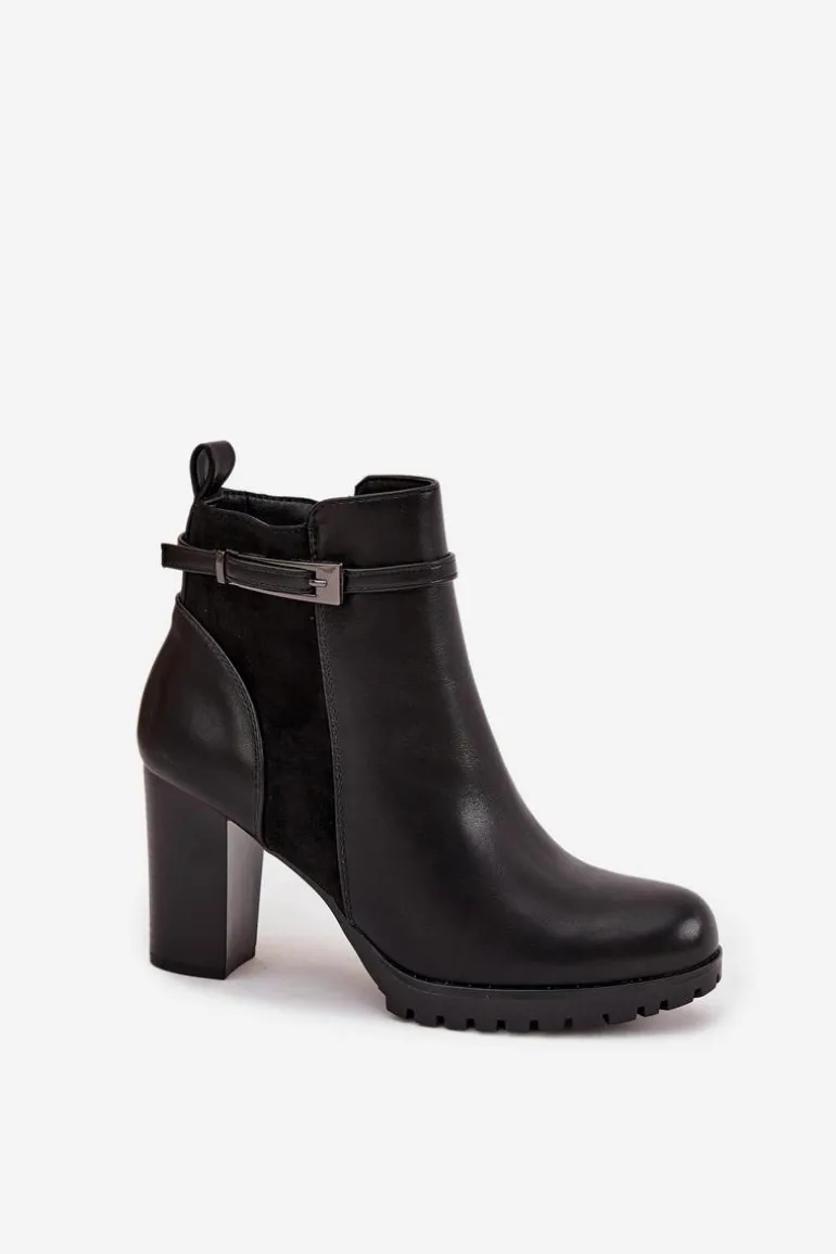 Botki Damskie Na Słupku Z Paskiem Czarne Mirielle