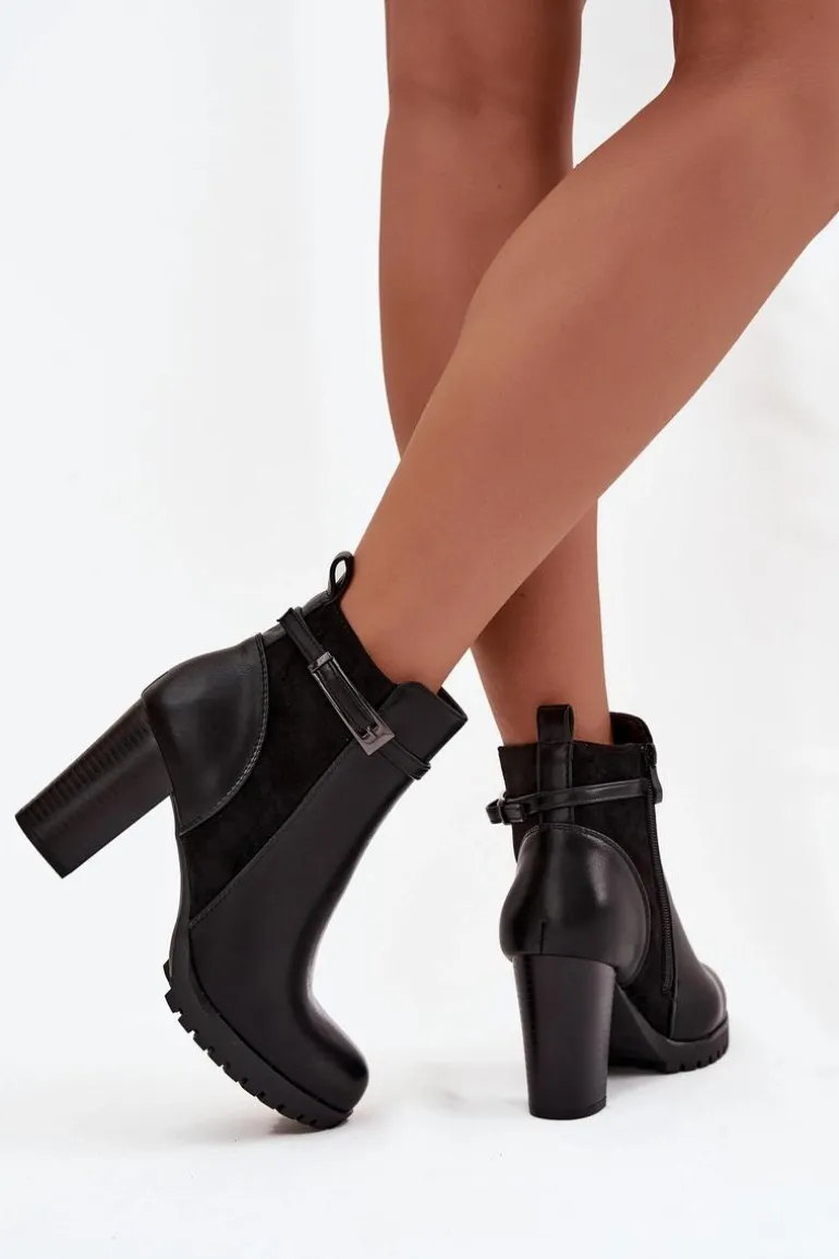 Botki Damskie Na Słupku Z Paskiem Czarne Mirielle