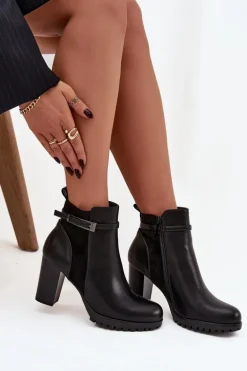 Botki Damskie Na Słupku Z Paskiem Czarne Mirielle