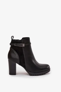 Botki Damskie Na Słupku Z Paskiem Czarne Mirielle