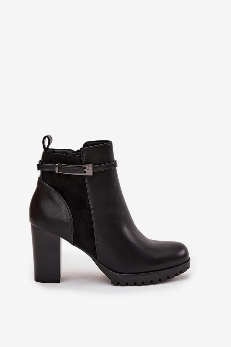 Botki Damskie Na Słupku Z Paskiem Czarne Mirielle