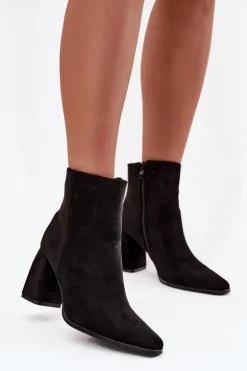 Botki Damskie Na Słupku Z Eko Zamszu Czarne Inessa