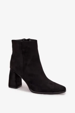 Botki Damskie Na Słupku Z Eko Zamszu Czarne Inessa