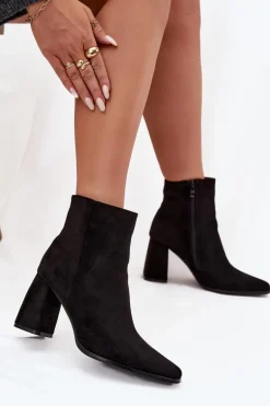 Botki Damskie Na Słupku Z Eko Zamszu Czarne Inessa