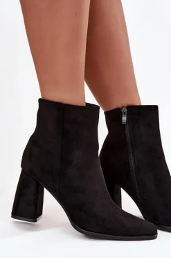 Botki Damskie Na Słupku Z Eko Zamszu Czarne Inessa