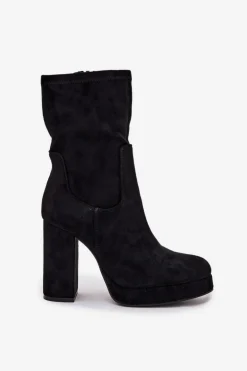 Botki Damskie Na Słupku Z Eko Zamszu Czarne Carolina