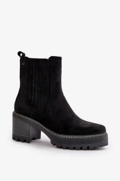 Botki Damskie Na Słupku Z Eko Zamszu Ocieplane Czarne Nevitas