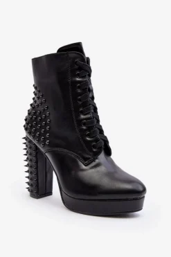 Botki Damskie Na Słupku Z Ćwiekami Czarne Alemilla