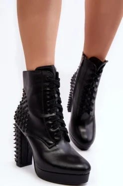 Botki Damskie Na Słupku Z Ćwiekami Czarne Alemilla