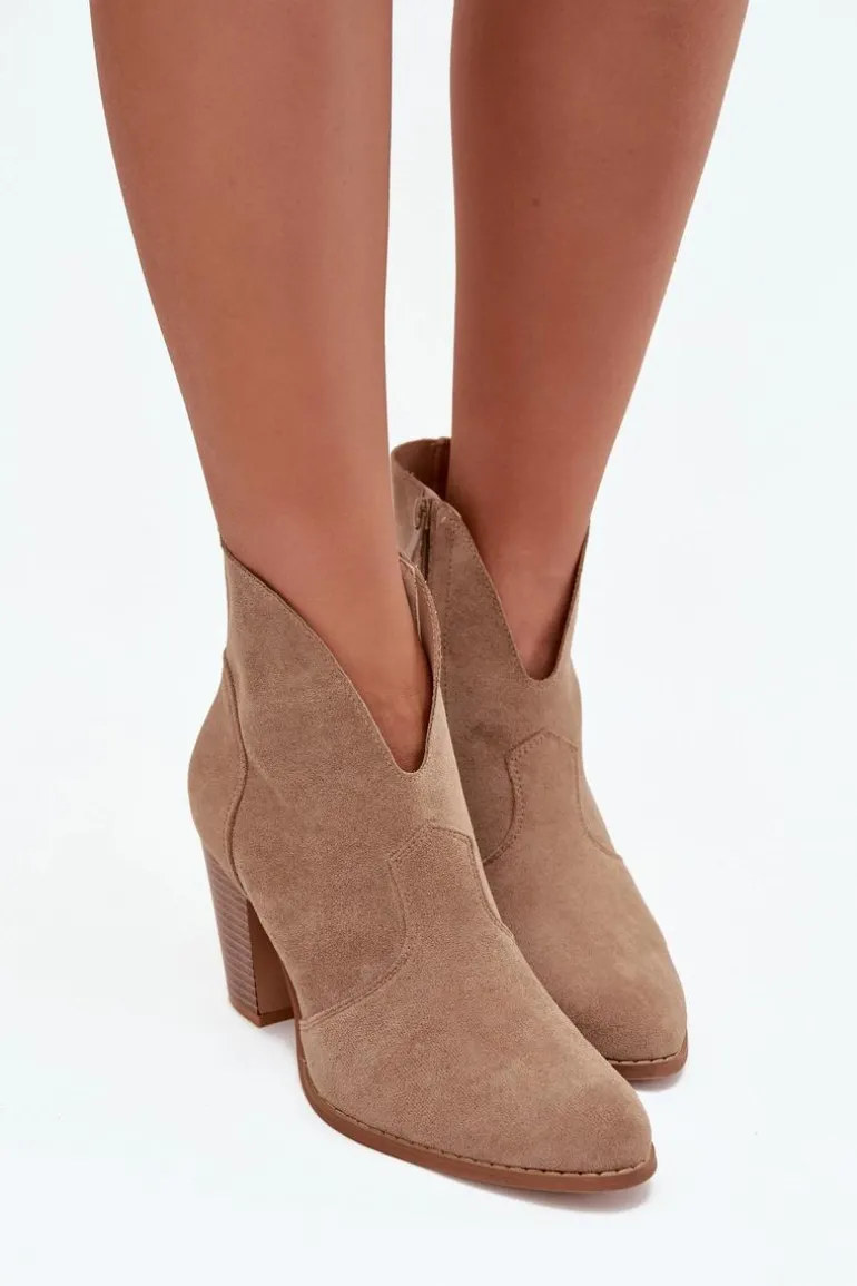 Botki Damskie Na Słupku Z Eko Zamszu Beżowe Elvirae