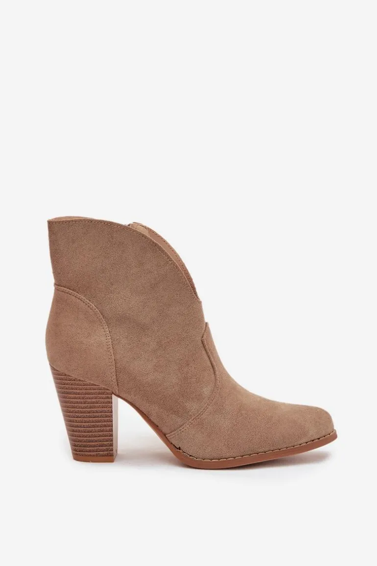 Botki Damskie Na Słupku Z Eko Zamszu Beżowe Elvirae