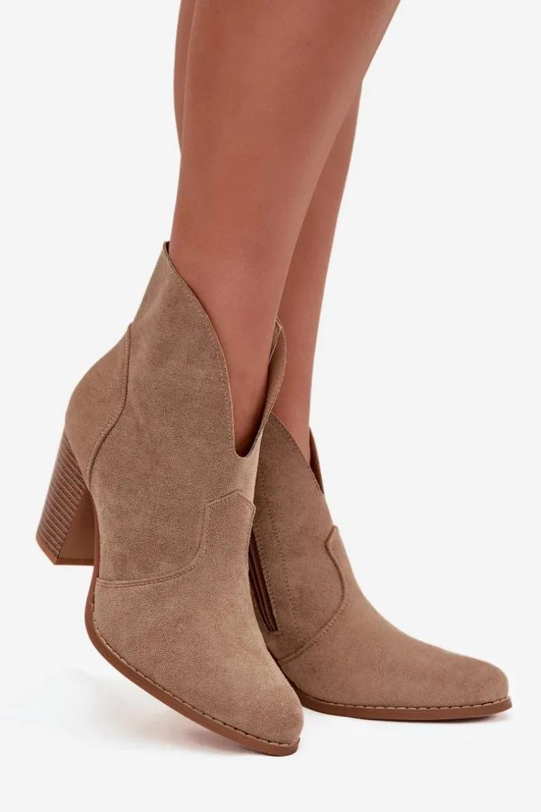 Botki Damskie Na Słupku Z Eko Zamszu Beżowe Elvirae