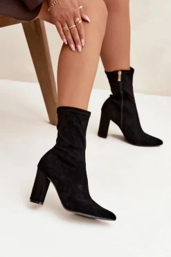 Botki Damskie Na Słupku Z Przeszyciami Czarne Rosivelle