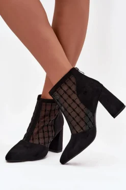 Botki Damskie Na Słupku Z Siateczką D&A LZ52-944 Czarne