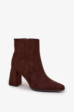 Botki Damskie Na Słupku Z Eko Zamszu Czekoladowe Inessa