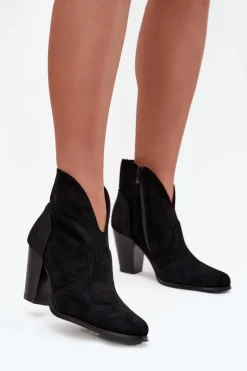 Botki Damskie Na Słupku Z Eko Zamszu Czarne Elvirae