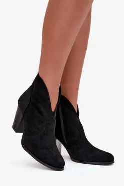 Botki Damskie Na Słupku Z Eko Zamszu Czarne Elvirae