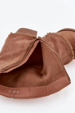 Botki Damskie Na Słupku Z Wywiniętą Cholewką Jasnobrązowe Idalia