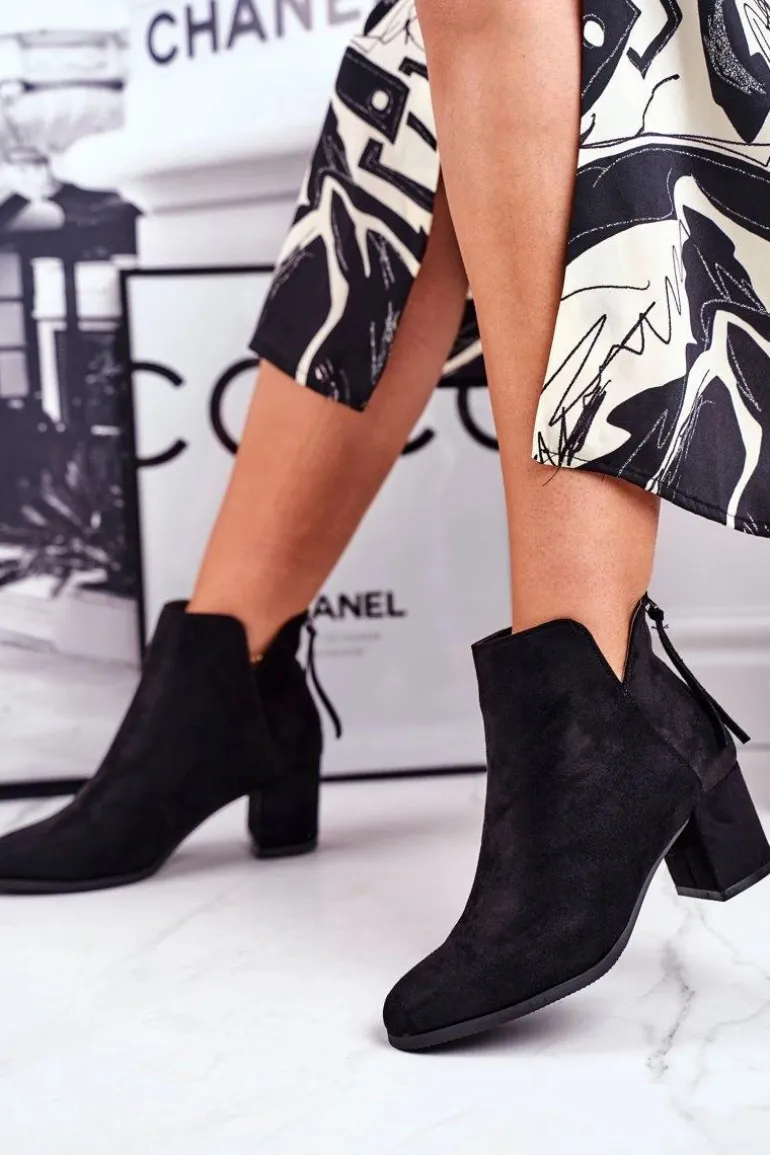 Botki Damskie Na Słupku Zamszowe Czarne Mimosa