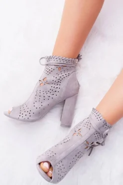 Botki Damskie Na Słupku Zamszowe Szare Corinne