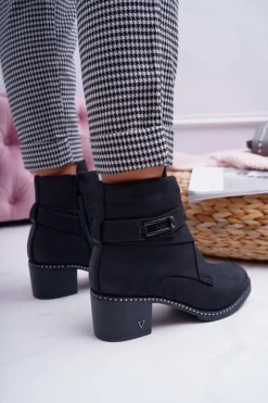 Botki Damskie Na Słupku Zamszowe Czarne Brave