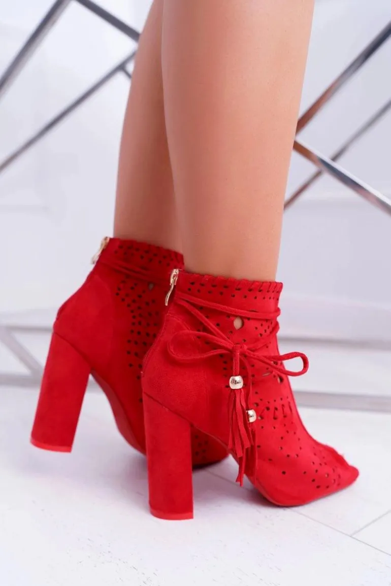 Botki Damskie Na Słupku Zamszowe Czerwone Corinne