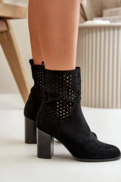 Botki Damskie Na Słupku Zapinane Na Zamek Czarne Meriadne