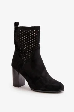 Botki Damskie Na Słupku Zapinane Na Zamek Czarne Meriadne