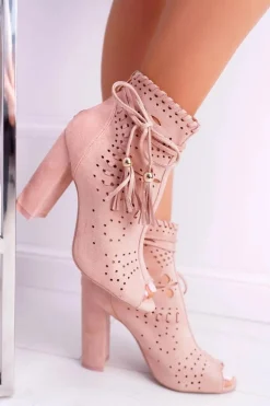 Botki Damskie Na Słupku Zamszowe Różowe Corinne