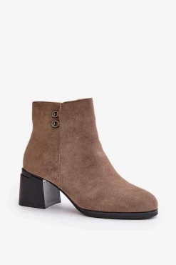 Botki Damskie Na Słupku Zapinane Na Zamek Ciemnobeżowe Tinamar