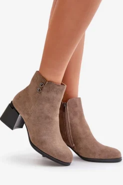 Botki Damskie Na Słupku Zapinane Na Zamek Ciemnobeżowe Tinamar