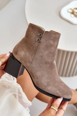 Botki Damskie Na Słupku Zapinane Na Zamek Ciemnobeżowe Tinamar