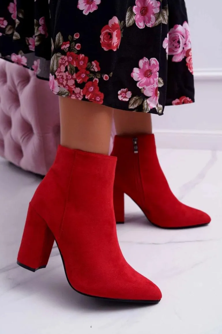 Botki Damskie na Słupku Zamszowe Czerwone Sharks